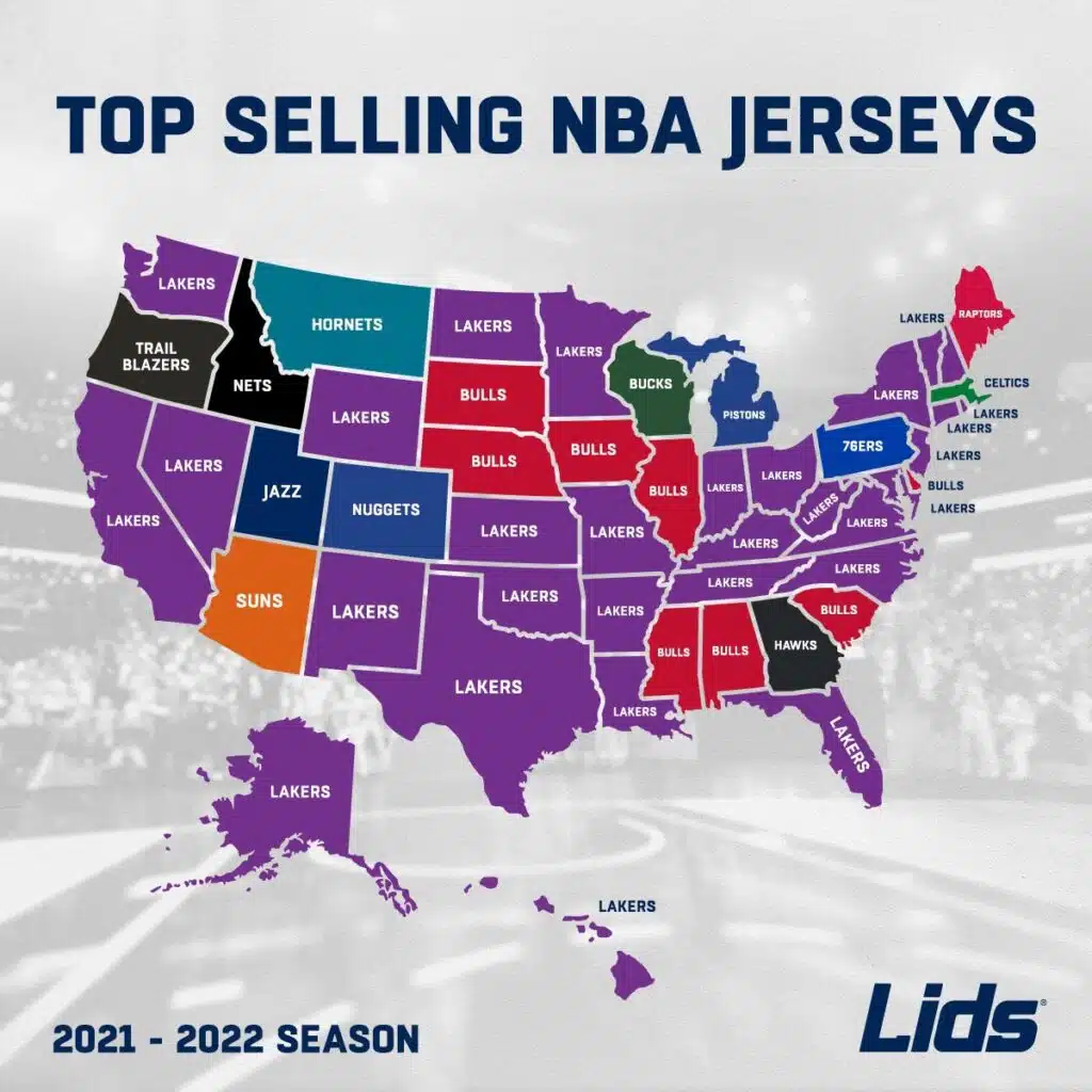 meilleurs ventes maillots nba franchises etats par etats 2021 2022