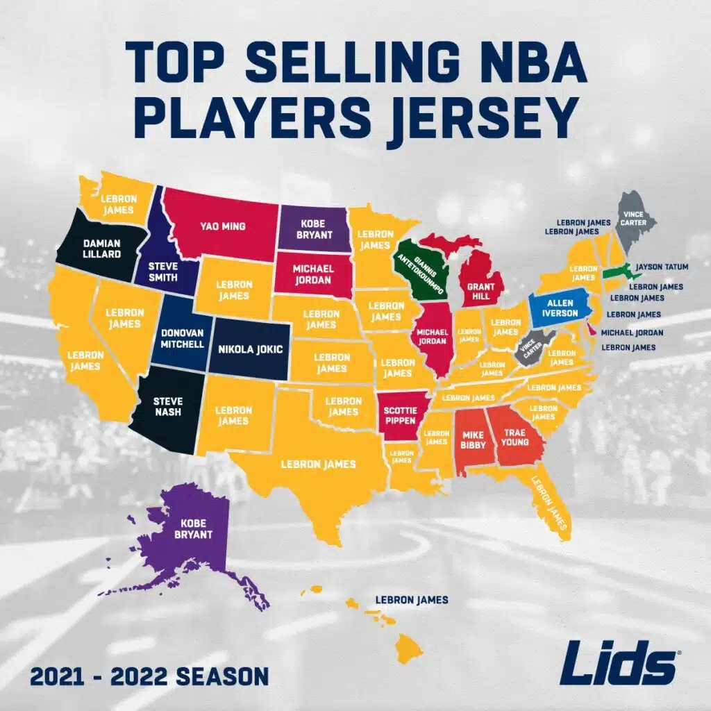 meilleurs ventes maillots nba franchises etats par etats 2021 2022